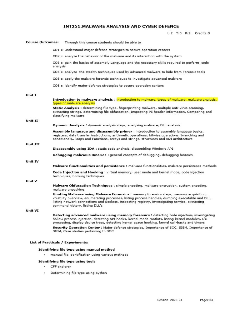 Malware Analysis Syllabus | PDF | Malware | Software Development