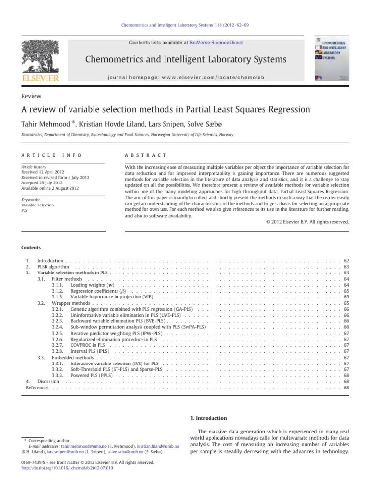 A Review Of Variable Selection Methods I | PDF