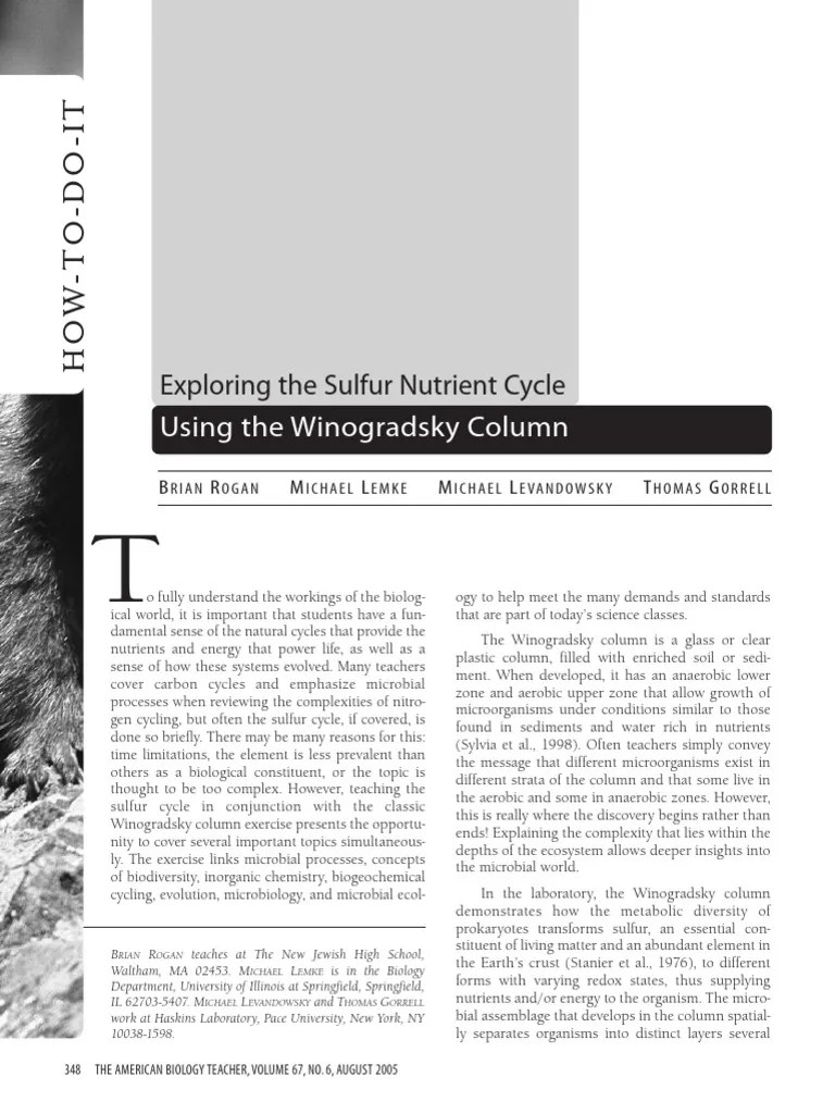Using The Winogradsky Column | Download Free PDF | Sulfur | Photosynthesis