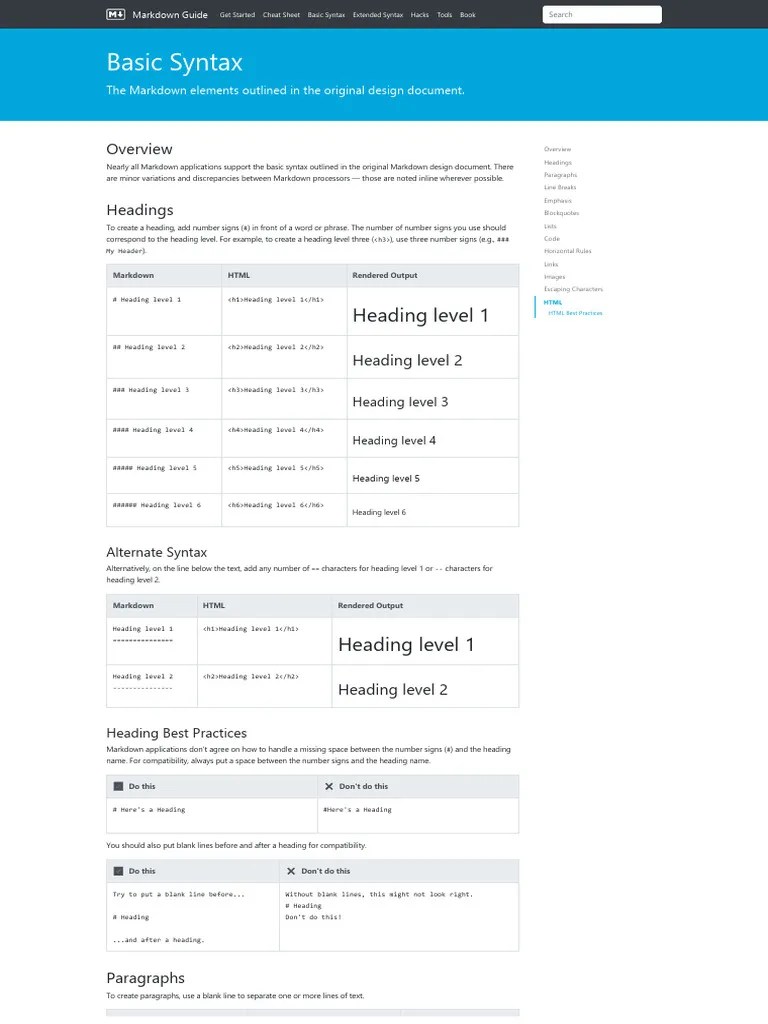 Markdown Guide | PDF | Bracket | Html Element