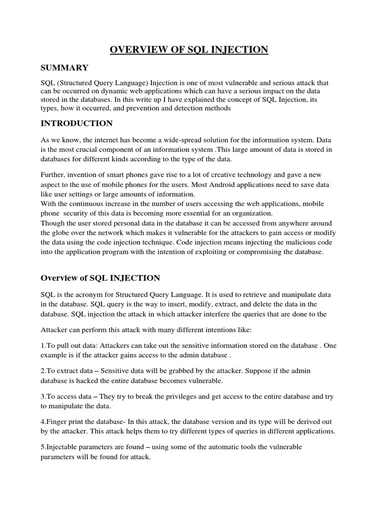 Overview Of SQL INJECTION | PDF