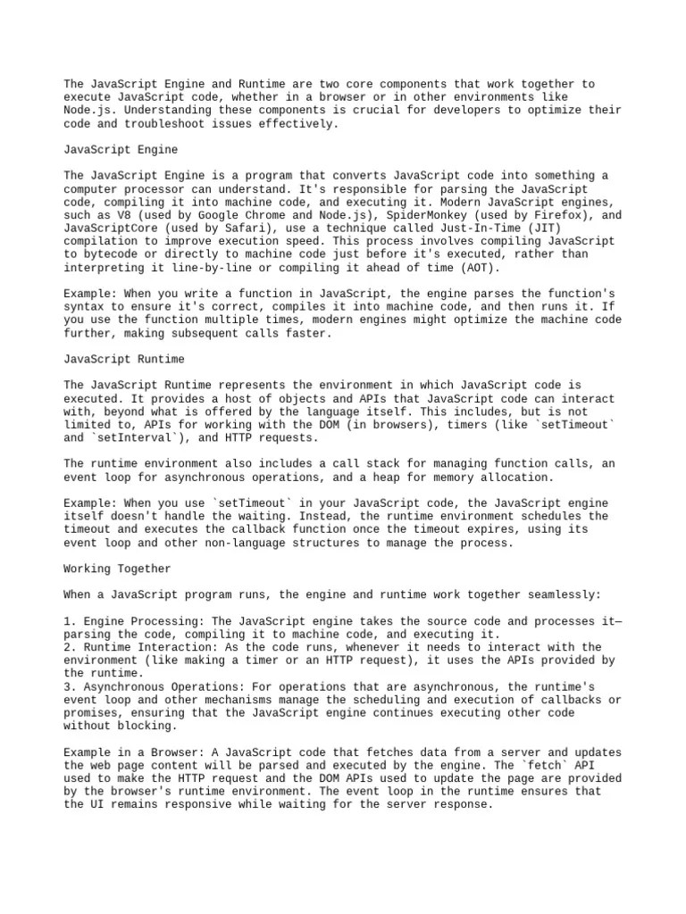 JavaScript Engine And Runtime Explained | PDF | Java Script | Software