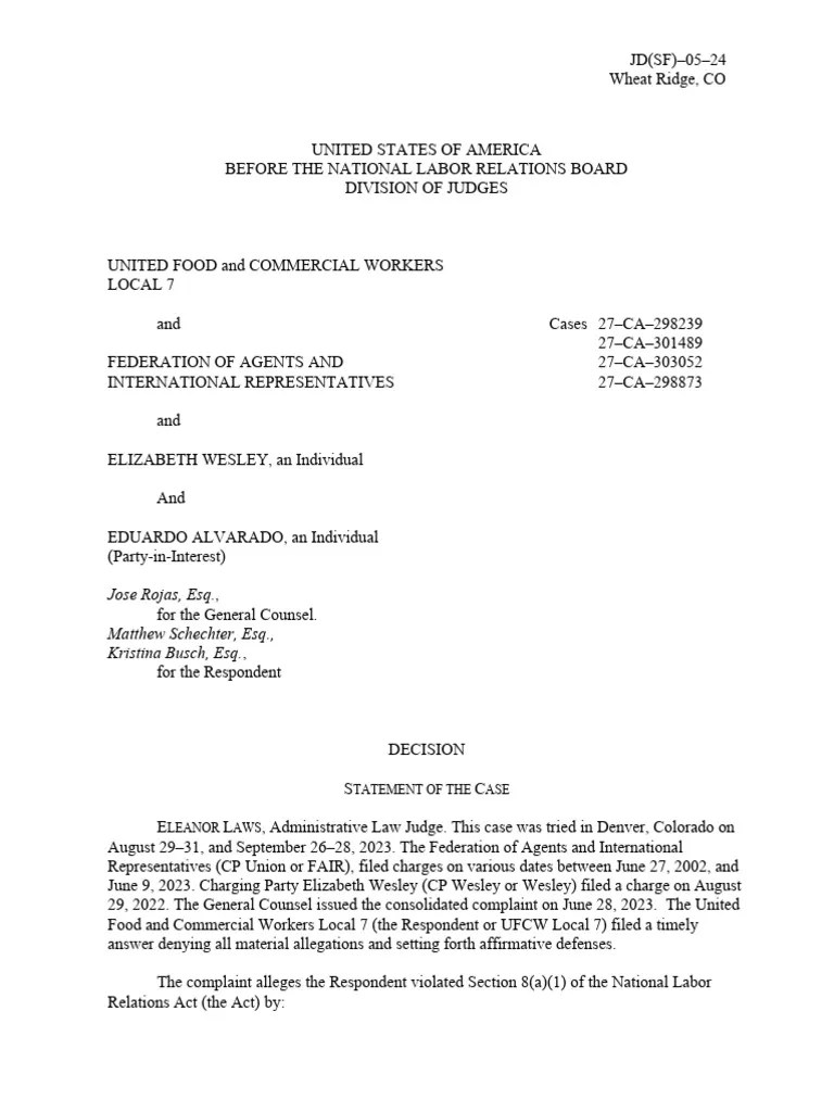 NLRB: UFCW Local 7 Violated Unionized Employee' Rights | PDF ...