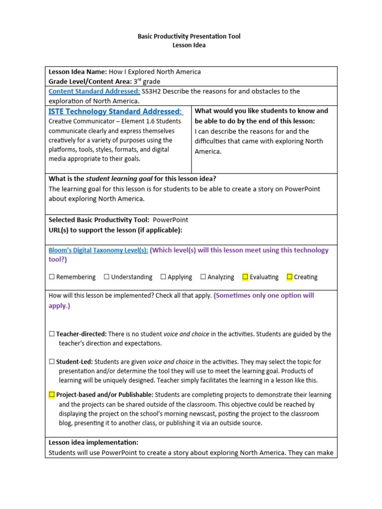 Itec 3100 Bpts Basic Productivity Tools Lesson Idea | PDF | Teachers ...