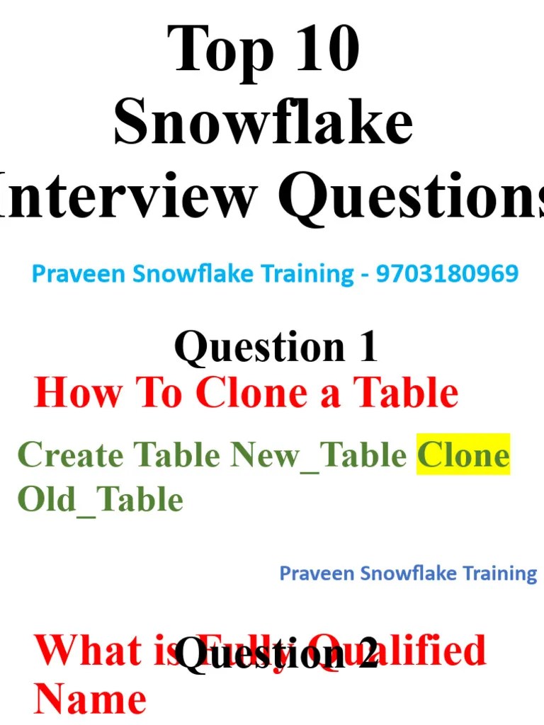 Top 10 Snowflake Interview Questions | PDF