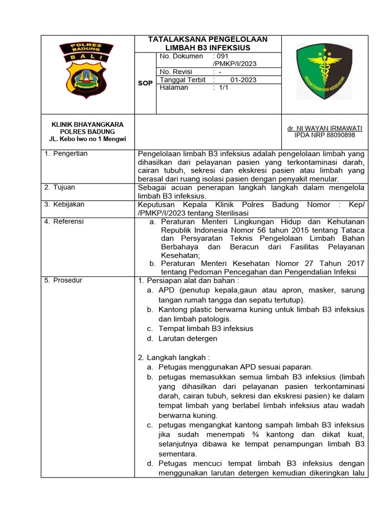 Tatalaksana Pengelolaan Limbah B3 Infeksius | PDF