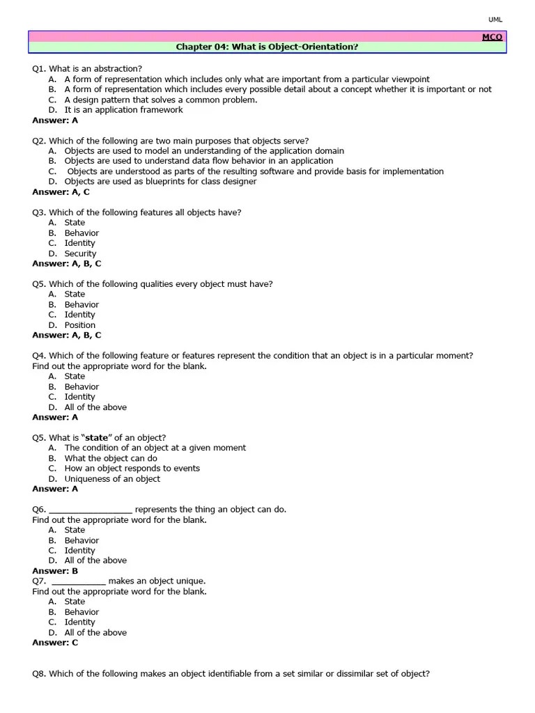MCQ CH04 Uml M3 | PDF | Inheritance (Object Oriented Programming ...