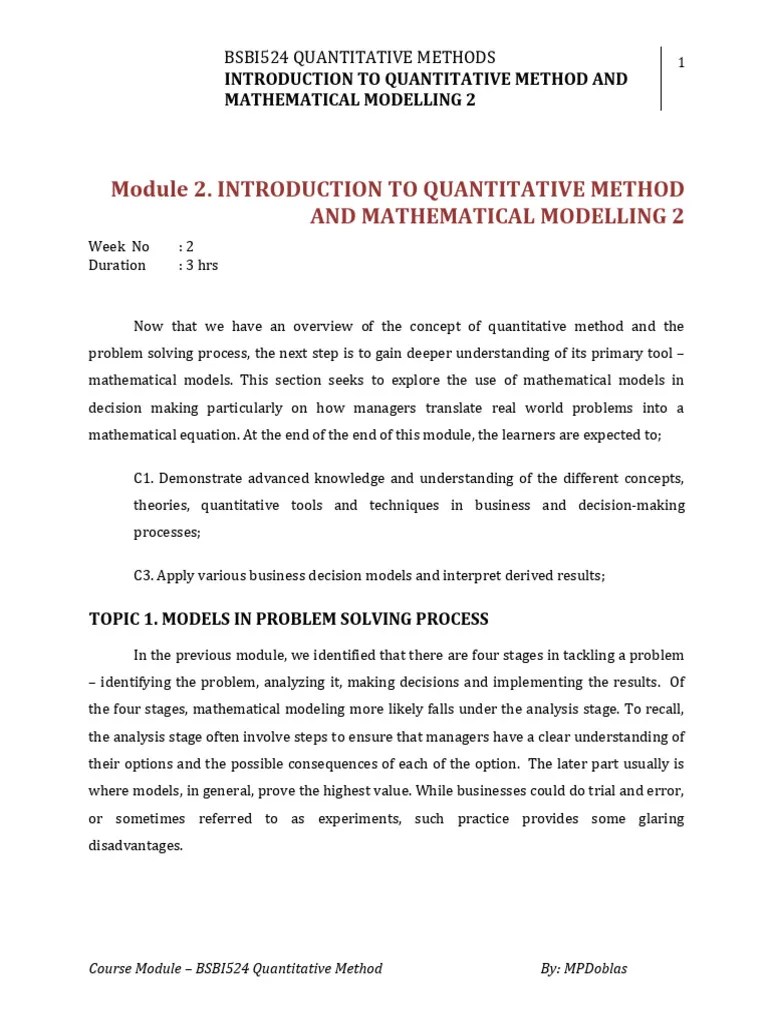 Module 2 - Intro To Modeling 2 - Wk2 | Download Free PDF | Mathematical ...
