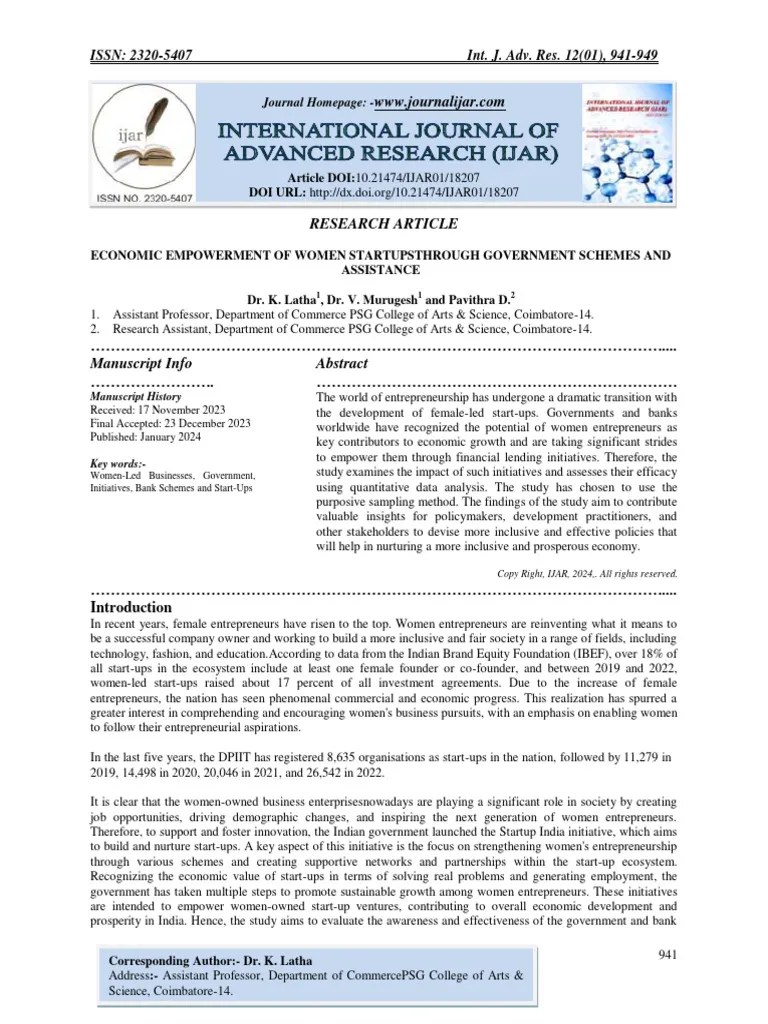 Economic Empowerment Of Women Startupsthrough Government Schemes And ...