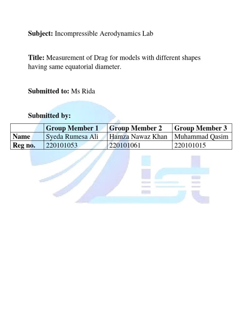 Measurement Of Drag (Sphere) | PDF | Drag (Physics) | Wind Tunnel