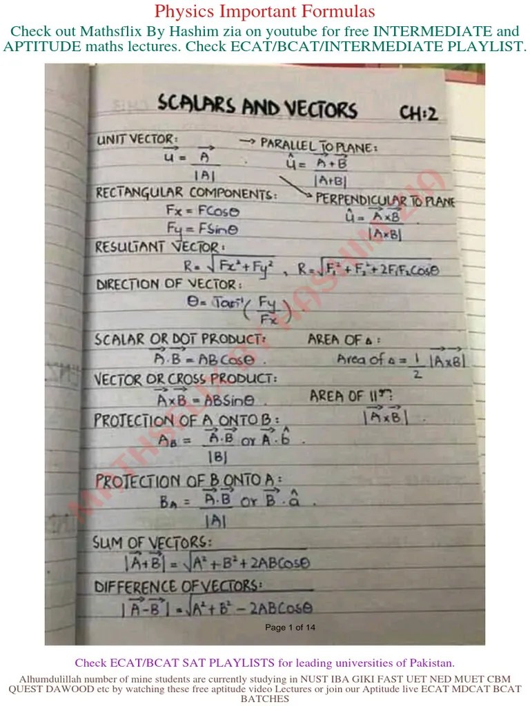 Physics Important Formulas | PDF