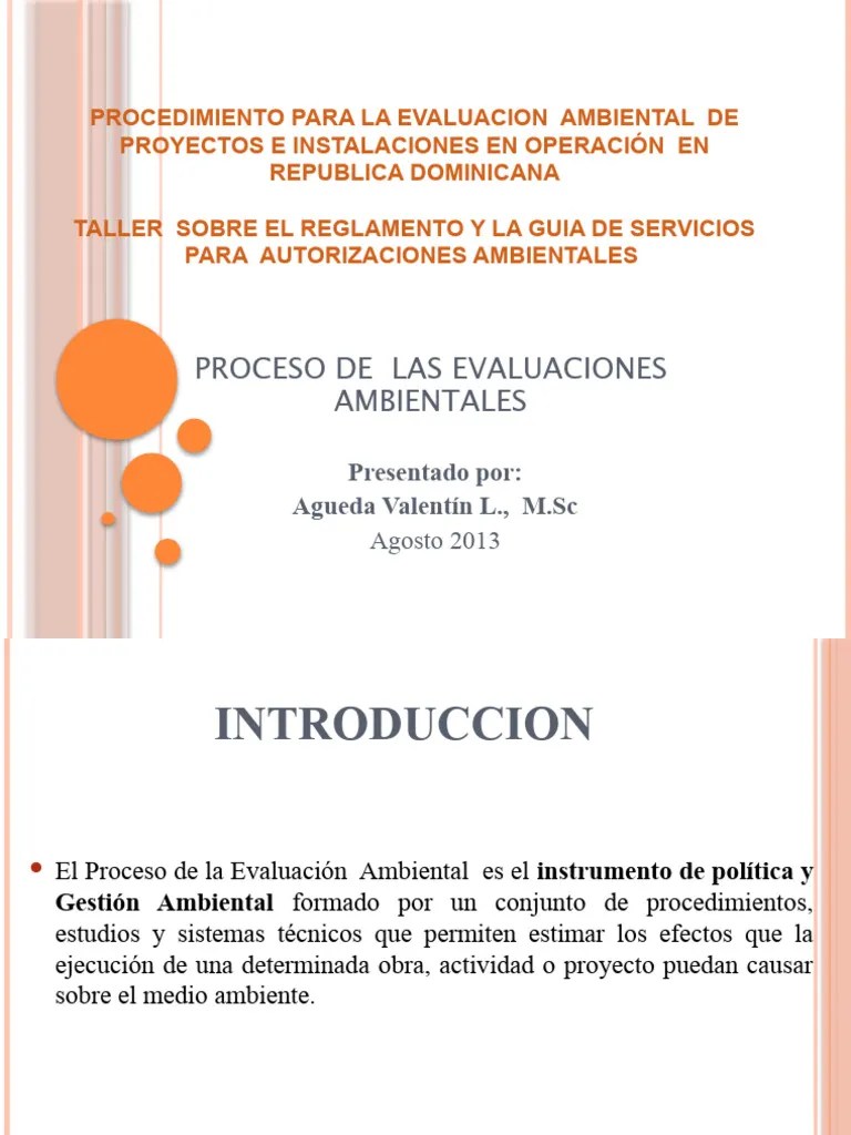 Procedimiento Para La Evaluación Ambiental De Proyectos E Instalaciones En Operación En ...