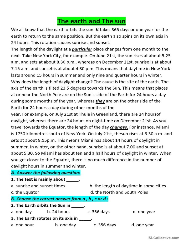 The Earth And The Sun | PDF | Hour | Nature