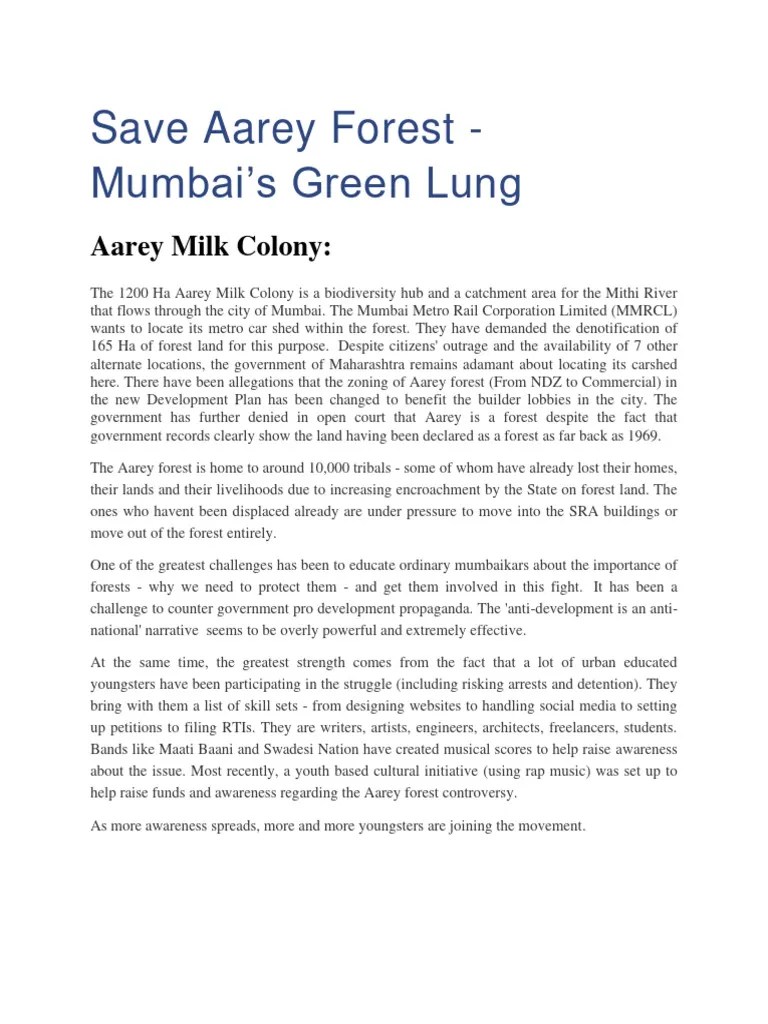 Save Aarey Forest Mumbais Green Lung | PDF | Air Pollution | Mumbai