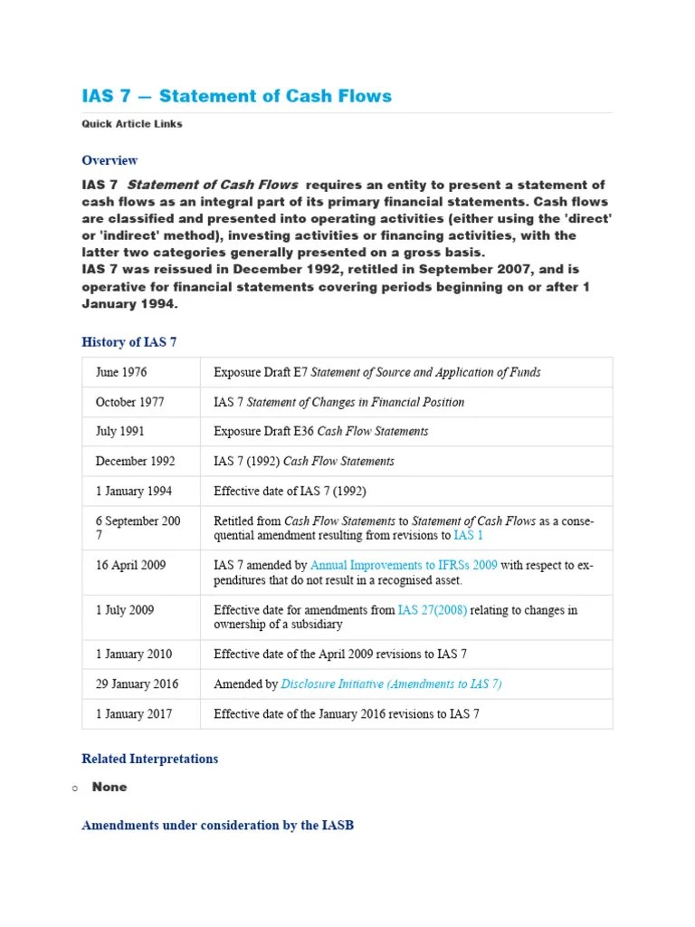 IAS 7 Statement Of Cash Flow | PDF | Cash And Cash Equivalents | Cash ...