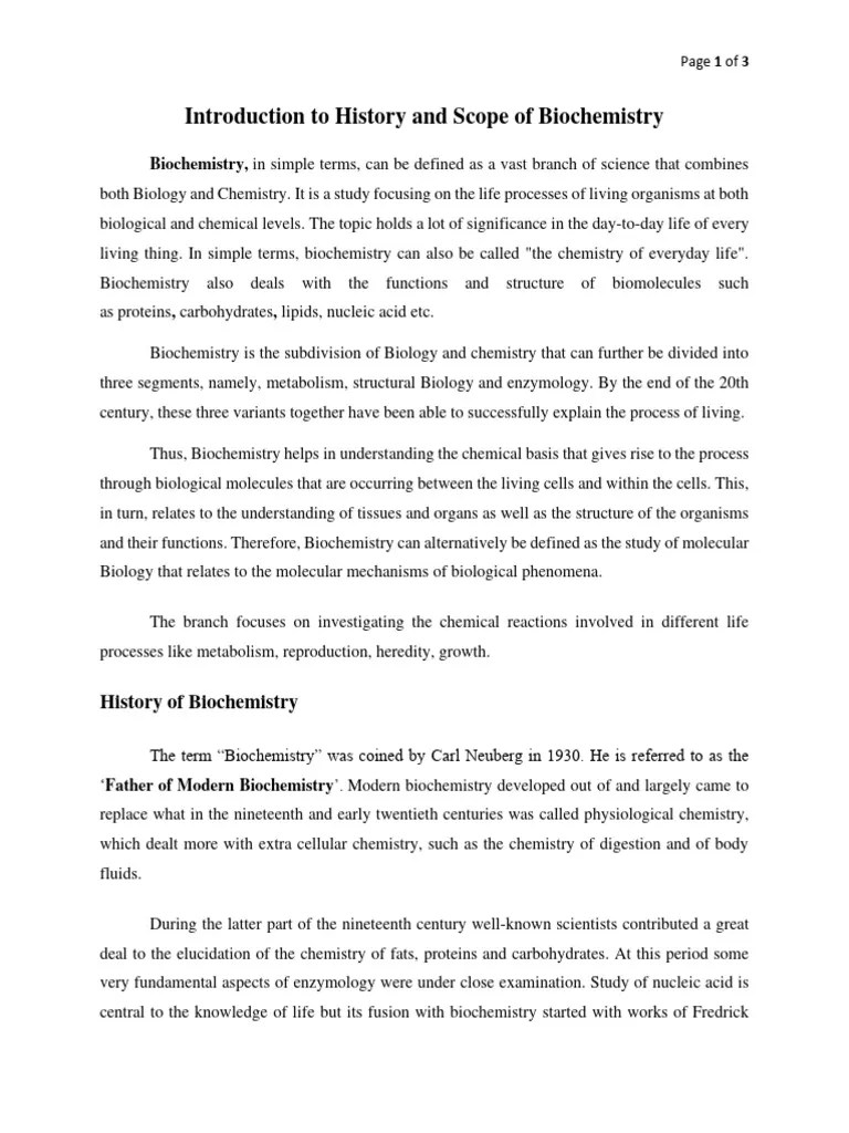 Intro To History And Scope Of Biochemistry | PDF | Biochemistry | Chemistry