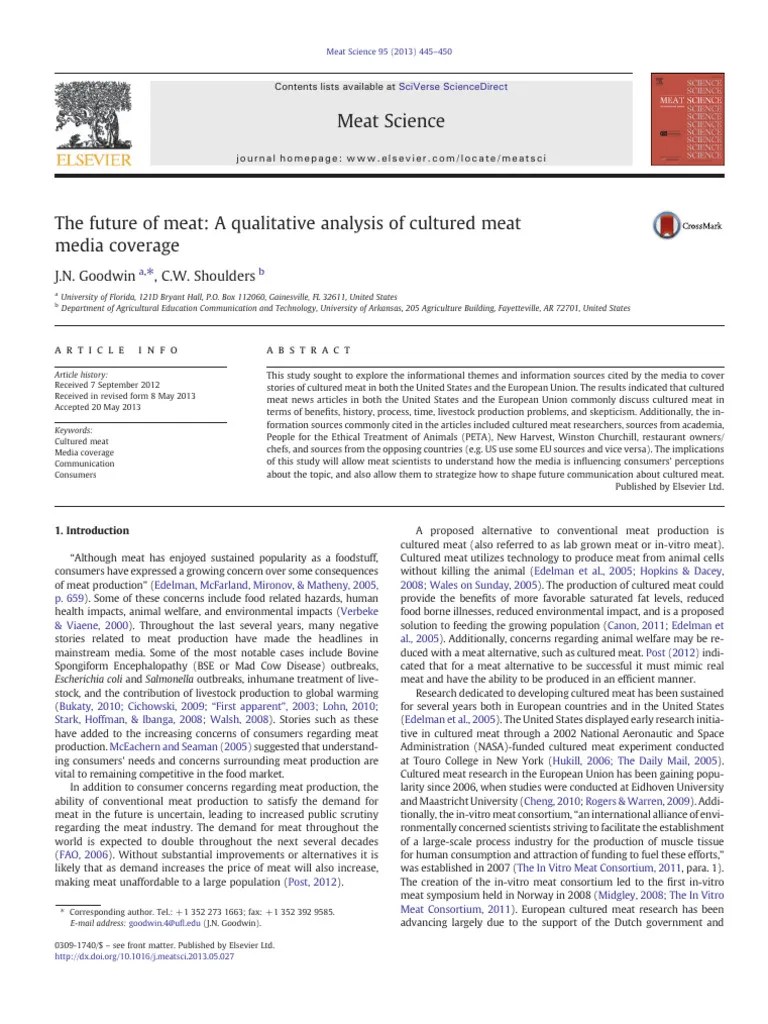 The Future Of Meat A Qualitative Analysis Of Cultured Meat Media Coverage | Download Free PDF ...