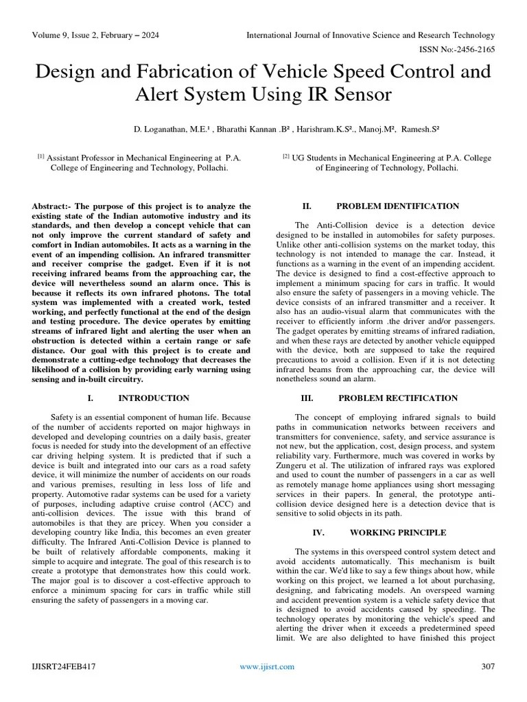 Design And Fabrication Of Vehicle Speed Control And Alert System Using IR Sensor | PDF | Car ...