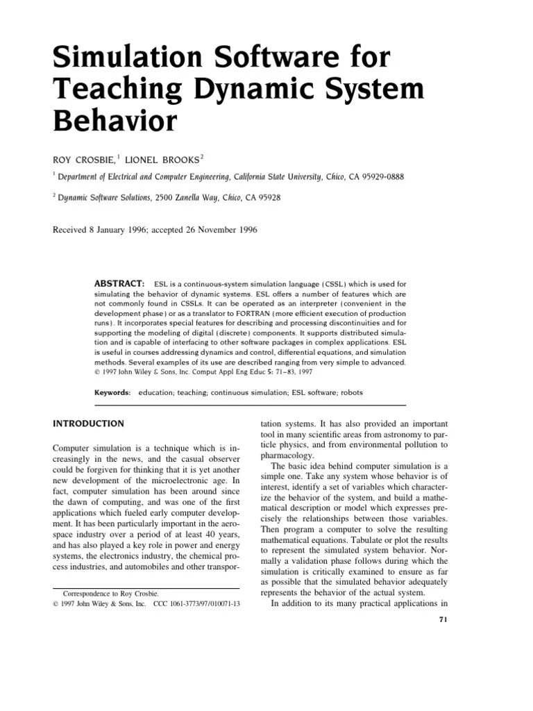 Simulation Software For Teaching Dynamic System Behaviour | PDF ...