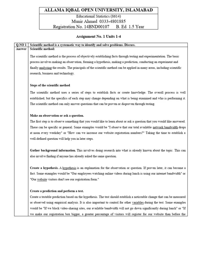 Educational Statistics (8614) Assignment 1 | PDF | Sampling (Statistics) | Statistics