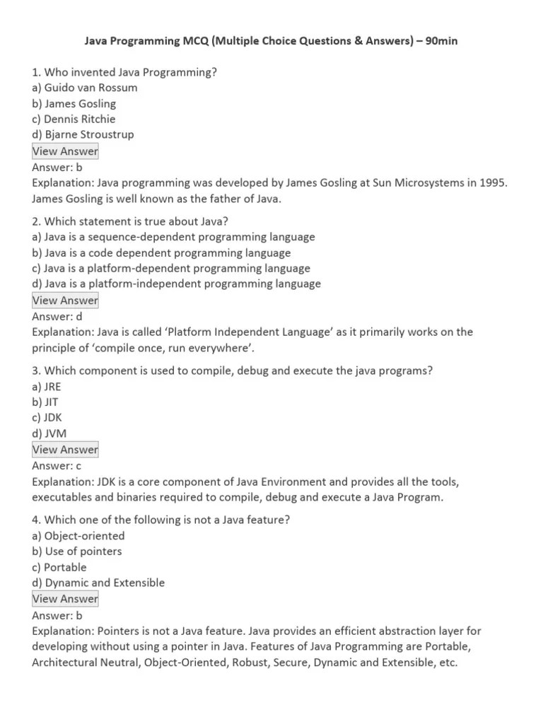 Java Programming MCQ-Answers-90min | PDF | Java (Programming Language ...