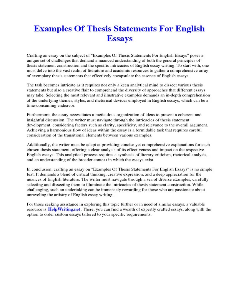 Examples Of Thesis Statements For English Essays | PDF | Essays ...