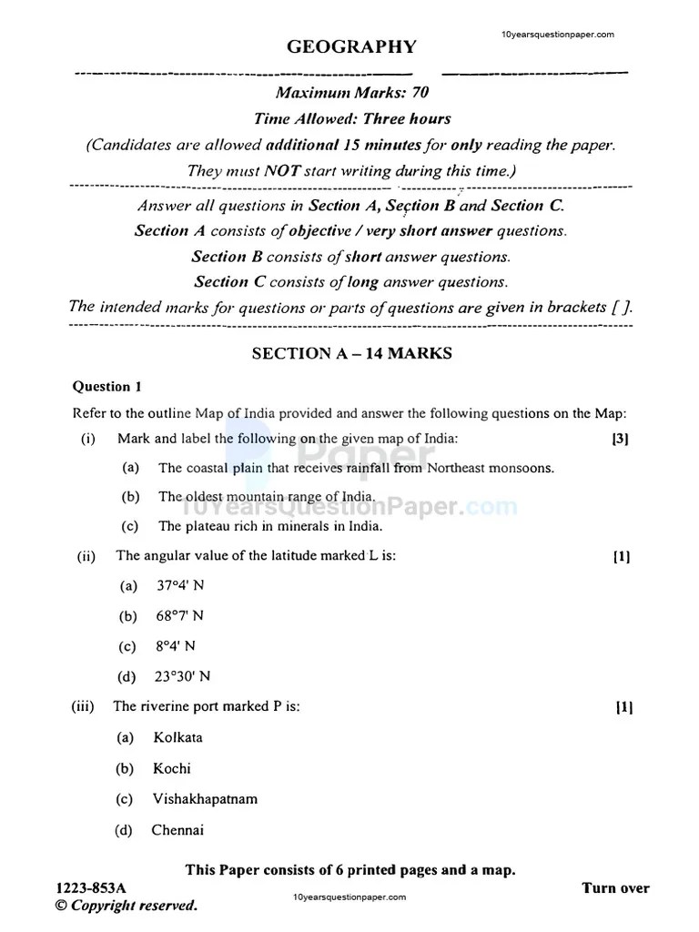 ISC Geography 2023 Question Paper | PDF | Nature | Geography