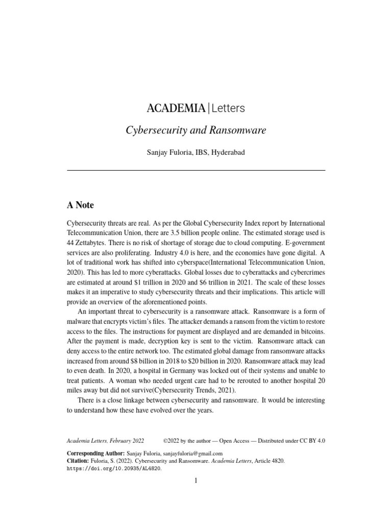 Cybersecurity And Ransomware | PDF | Ransomware | Computer Security