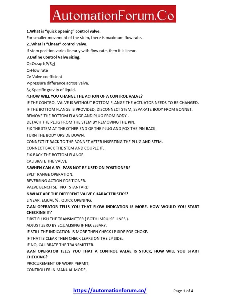 Control Valve Interview Questions | PDF | Valve | Pressure