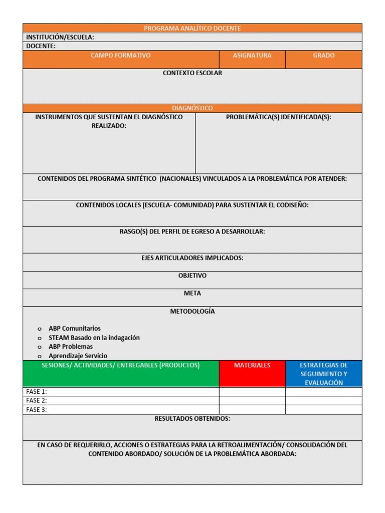 Formato Programa Analítico Editable | PDF | Evaluación | Aprendizaje