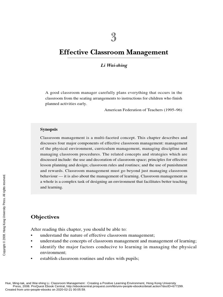 Classroom Management Creating A Positive Learning ... - (3 - Effective Classroom Management ...