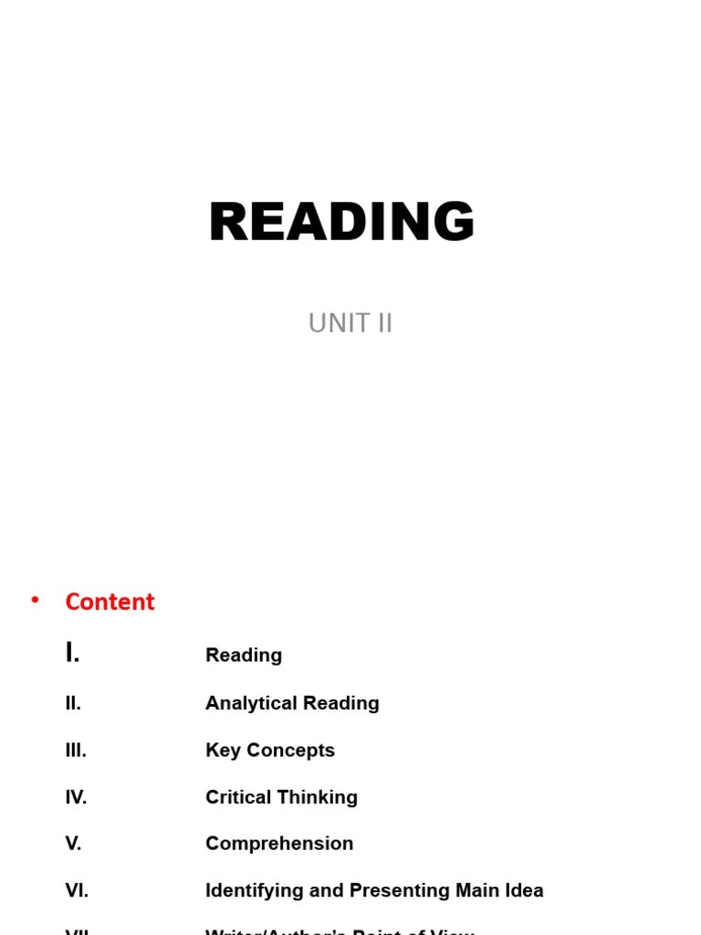 Unit II Reading | PDF | Reading Comprehension | Critical Thinking