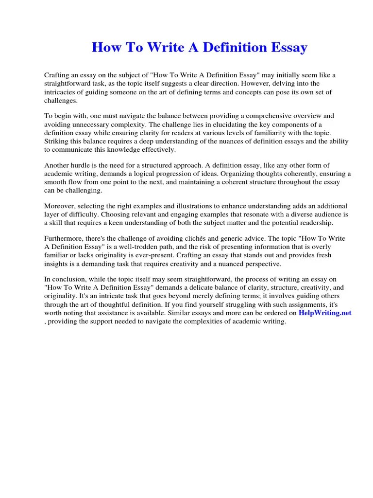 How To Write A Definition Essay | Download Free PDF | Essays | Understanding