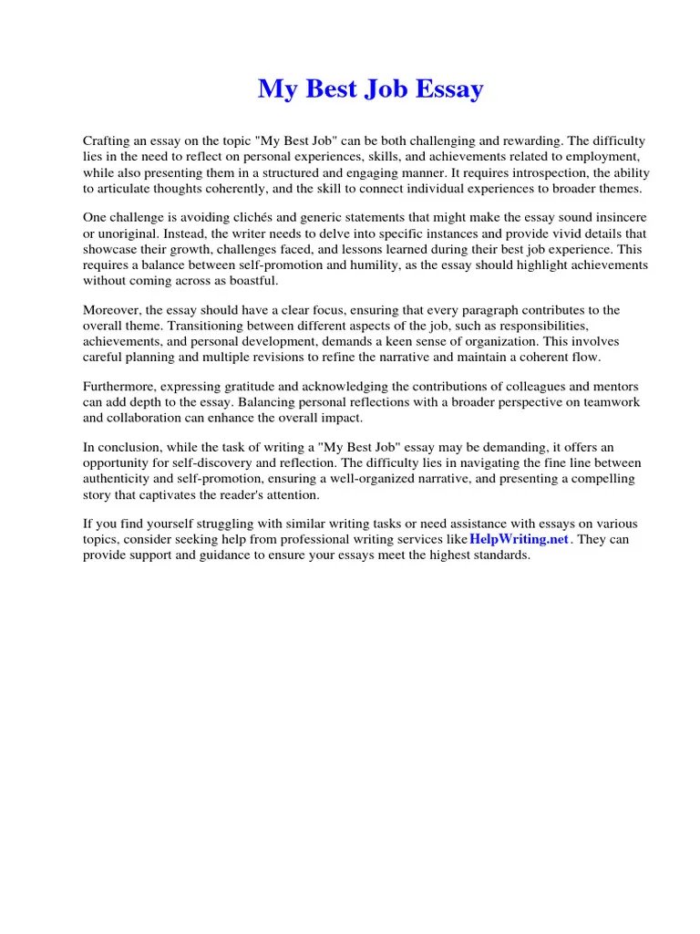 My Best Job Essay  PDF  Essays  Employment.