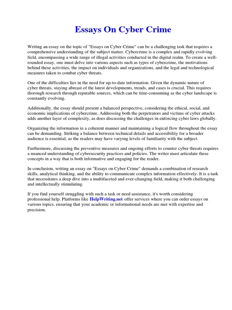 Essays On Cyber Crime | PDF | Beowulf | Cyberwarfare