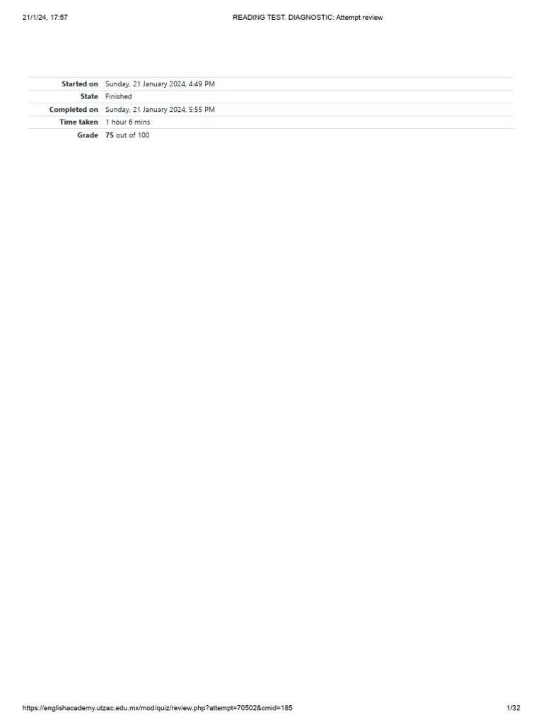 Reading Test. Diagnostic | PDF | Occupational Stress | Accounts Payable