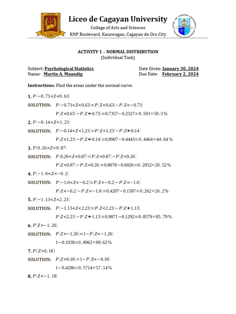 Activity 1 Normal Distribution | PDF | Normal Distribution ...