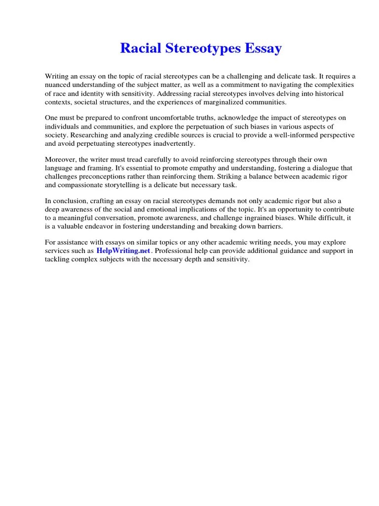 Racial Stereotypes Essay | PDF | Stereotypes | Essays