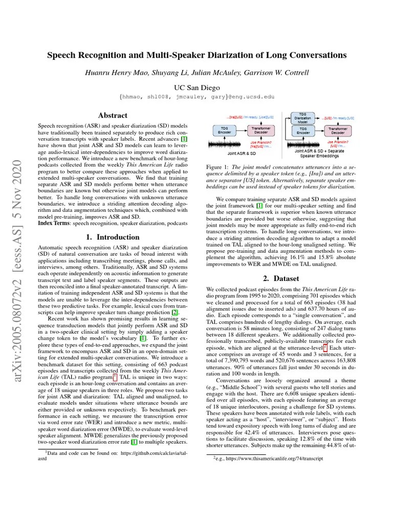 2020-Speech Recognition And Multi-Speaker Diarization Of Long Conversations | PDF | Speech ...