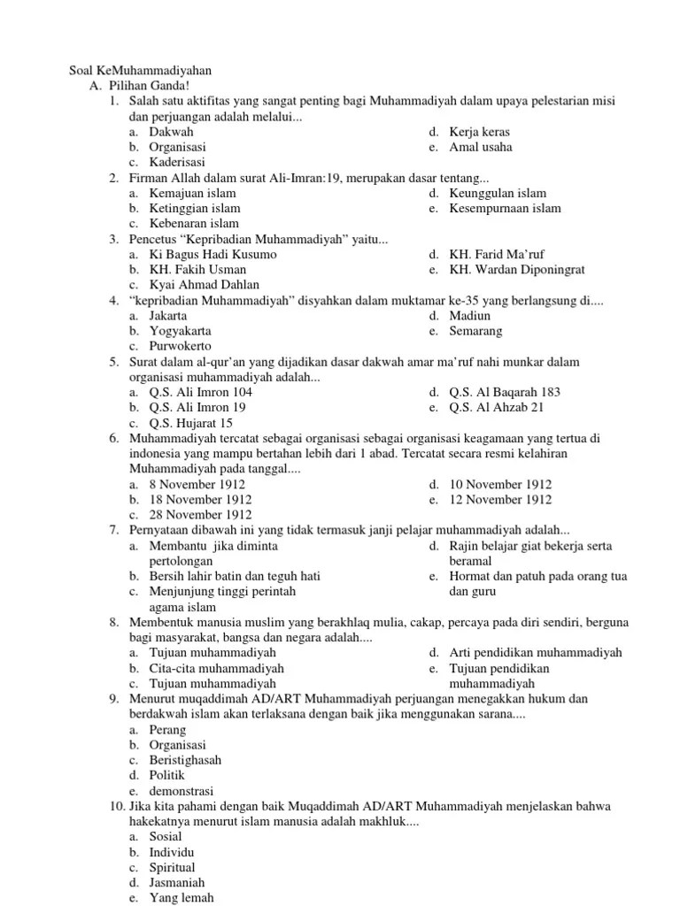 Soal Ukk Kemuhammmadiyahan Kls 11