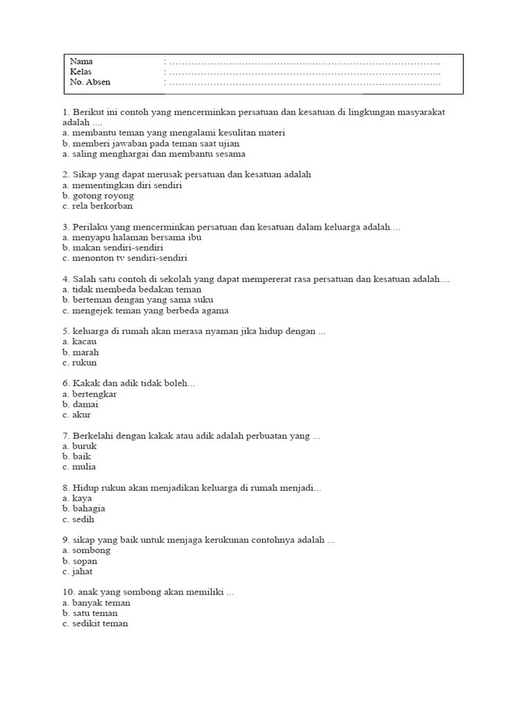 Soal Pendidikan Pancasila Kelas 2 Bab 4 | PDF