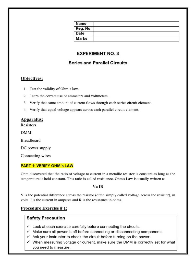 Lab 03 - Series And Parallel Resistor Combinations | PDF | Resistor | Electrical Resistance And ...