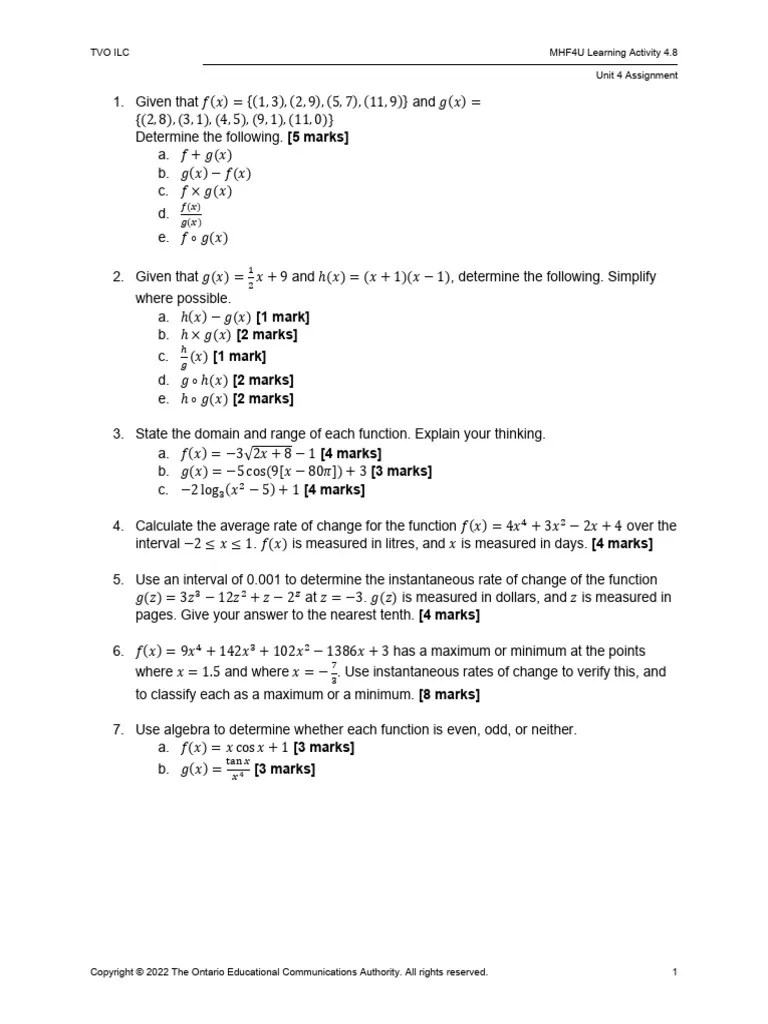 Functions Assignment - Composite Function | PDF | Function (Mathematics ...