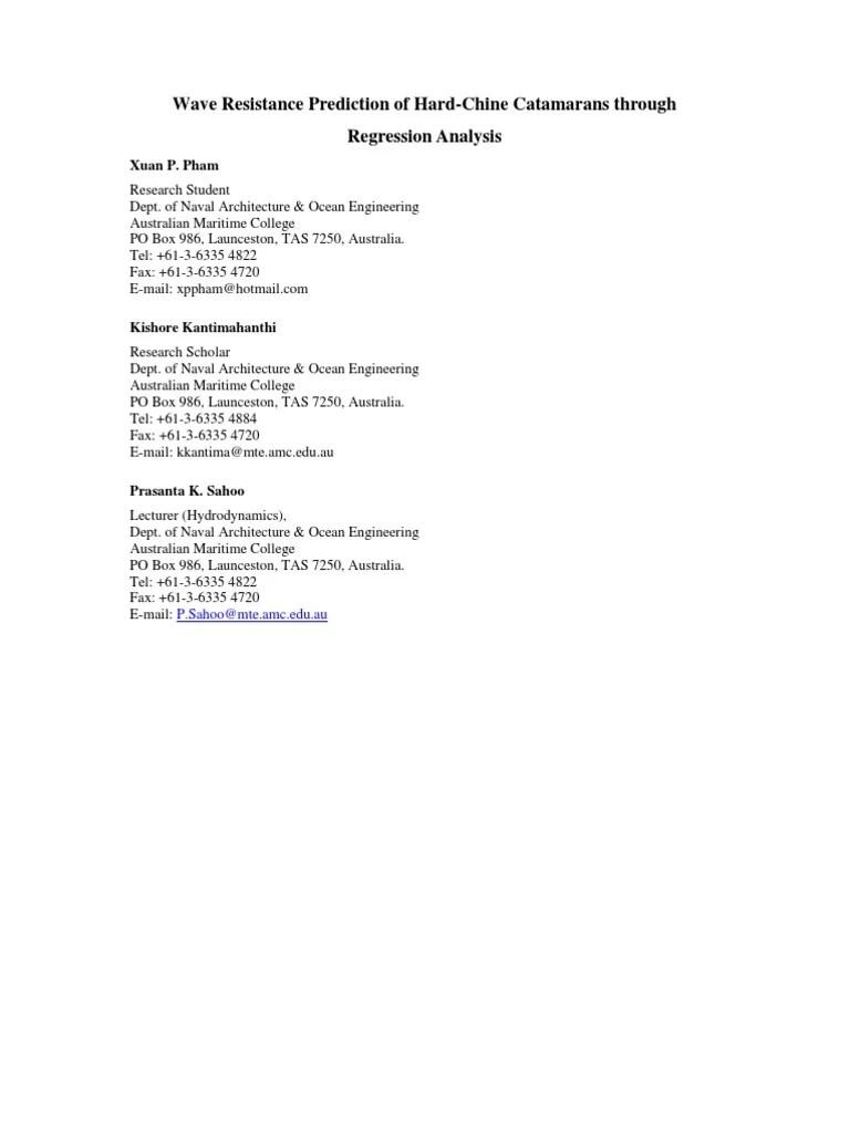 Molland Insel Regression Method For Catamarans Boundary