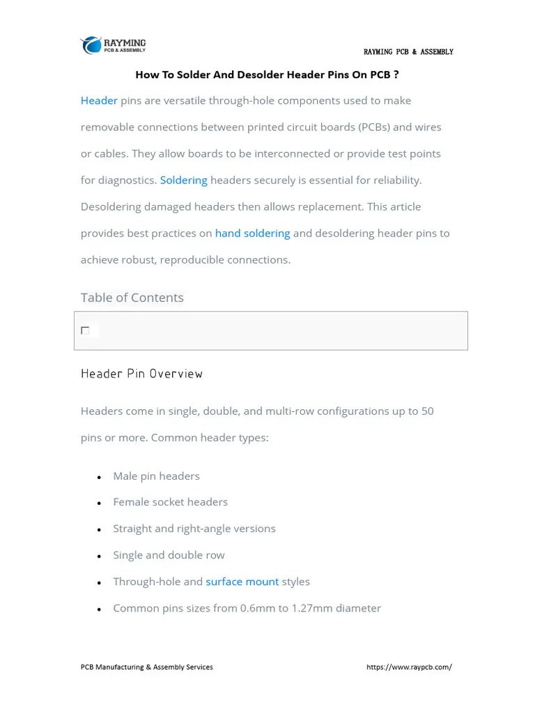 How To Solder And Desolder Header Pins On PCB | PDF | Soldering | Printed Circuit Board