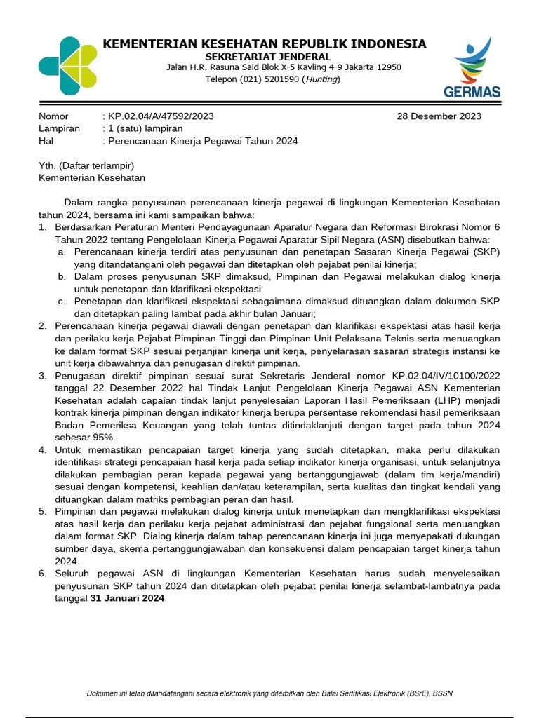 Surat Perencanaan Kinerja Pegawai Tahun 2024 | PDF