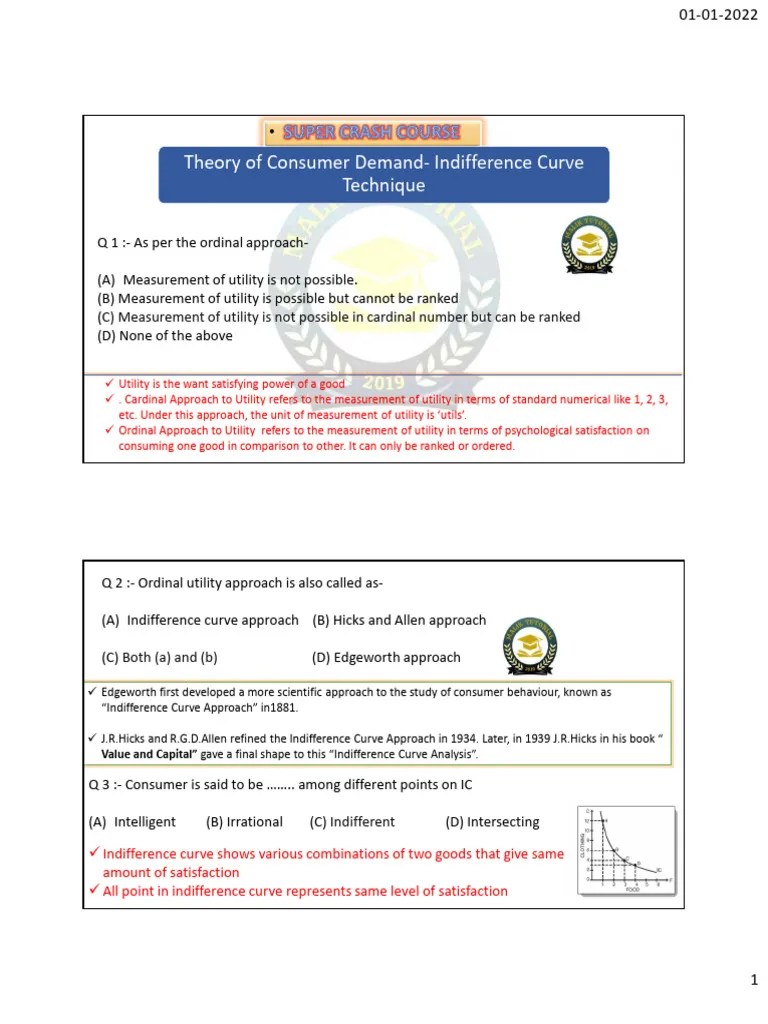 Theory Of Consumer Demand Using Indifference Curve Technique By | PDF ...