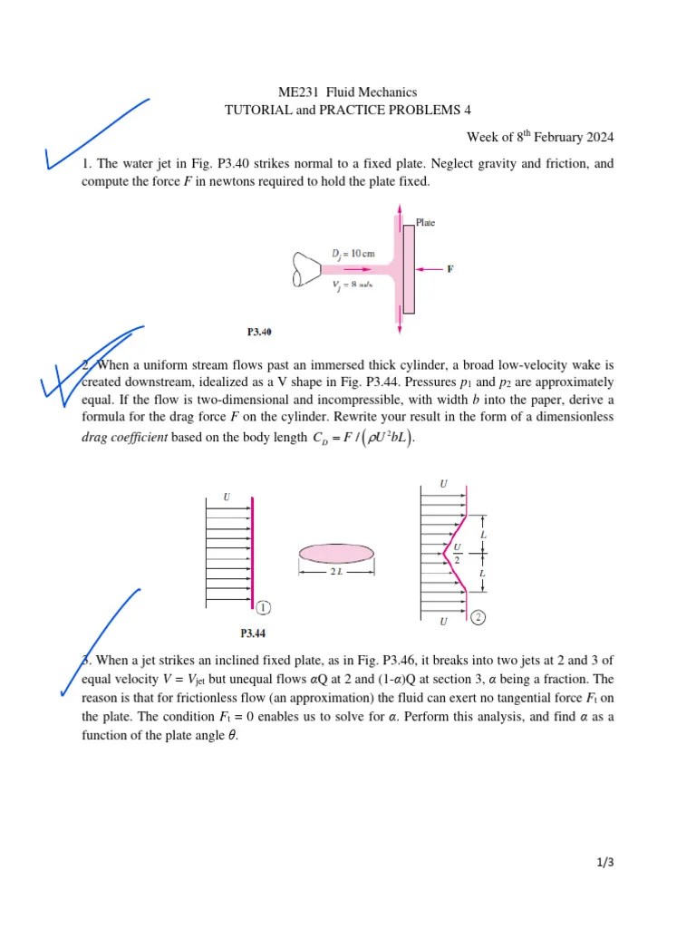 Tutorial And Practice Problems | PDF | Force | Fluid Dynamics