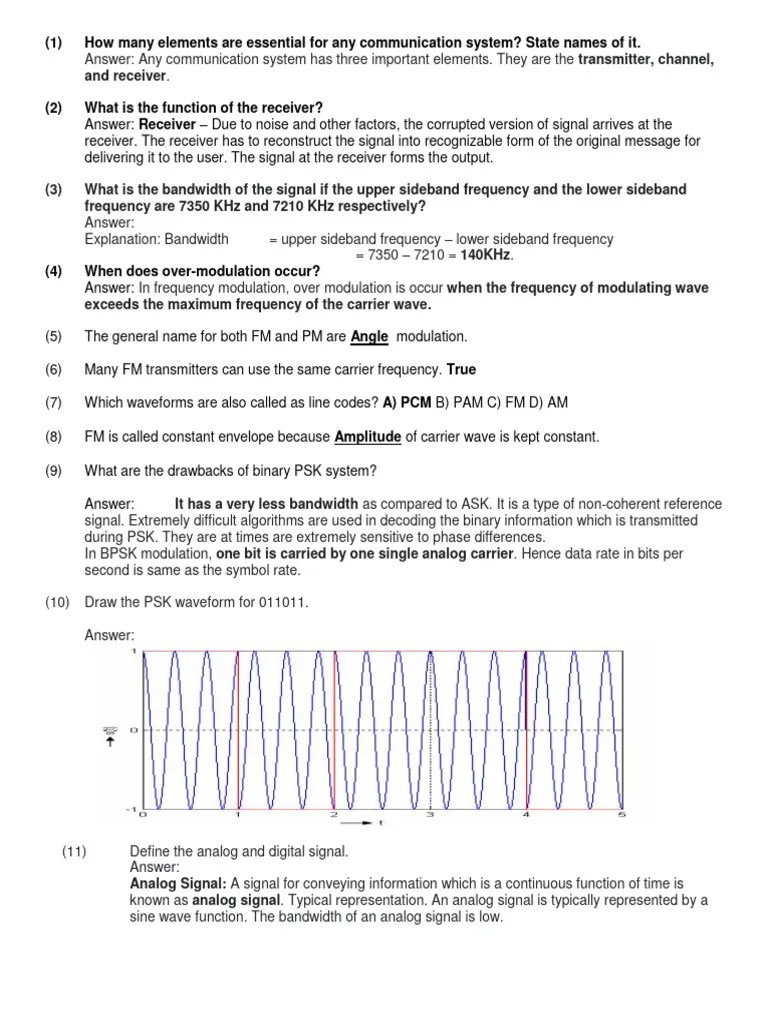 Questions Answers Com Final | PDF | Frequency Modulation | Modulation