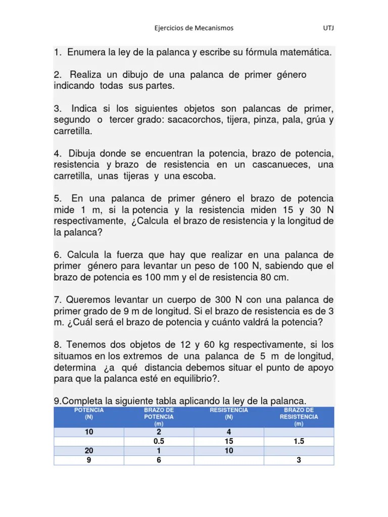 Ejercicios De Mecanismos | PDF | Engranaje | Palanca